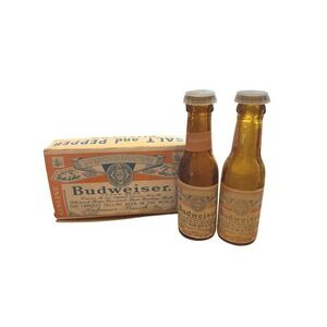 Budweiser 1960's Vintage Glass Bottle‎ Salt and Pepper Shaker Set in Box